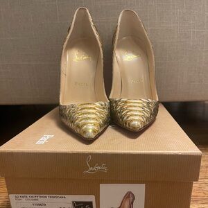 Christian Louboutin So Kate Women’s Gold Python-Texture Pointed Toe Pumps